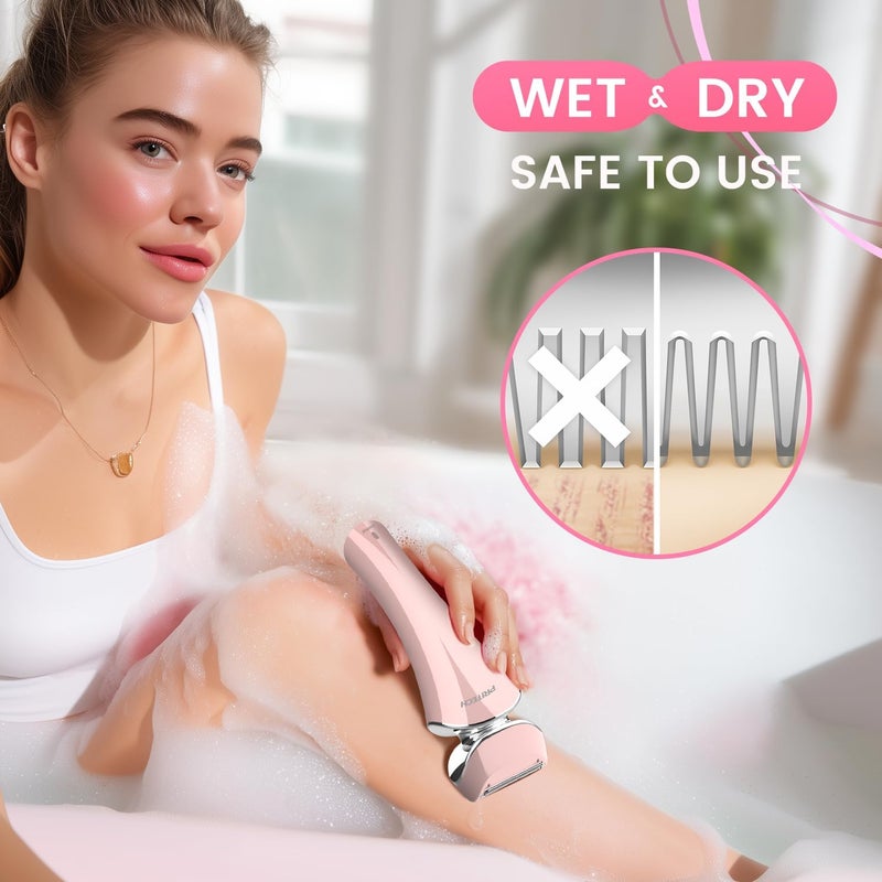 pritech Electric Razor for Women Rechargeable Wet Dry Electric Shaver for Women, Waterproof Lady Shaver for Legs Arm Underarm Bikini Public Body Razor with One Extra Foil Blade - Image 2